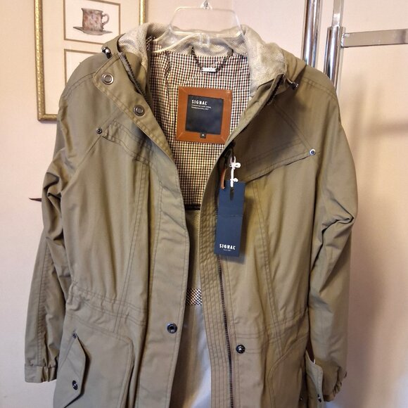 NWT Signal Hooded Gray Olive Green Lined Trench Coat Outerwear M - Picture 9 of 15